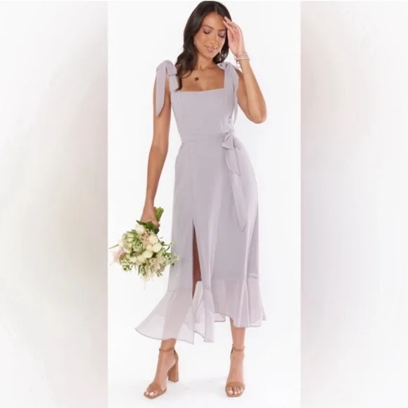 Show Me Your Mumu NWT Claire Chiffon Midi Dress in Dove Gray SIZE SMALL - Picture 1 of 7